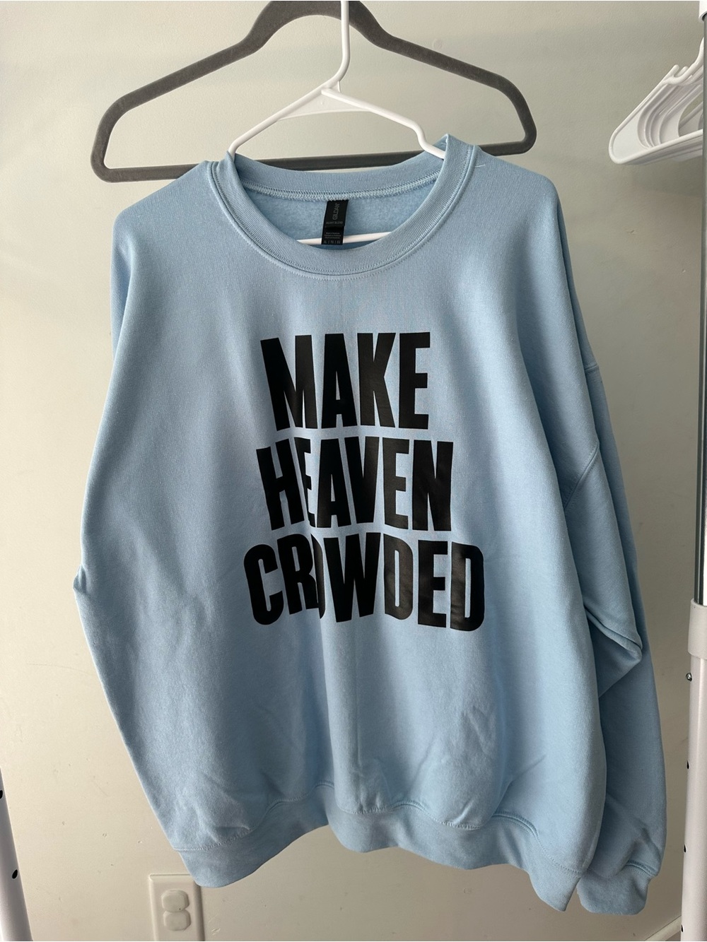 Gildan Light Blue Crewneck Sweatshirt with Black Bold Text